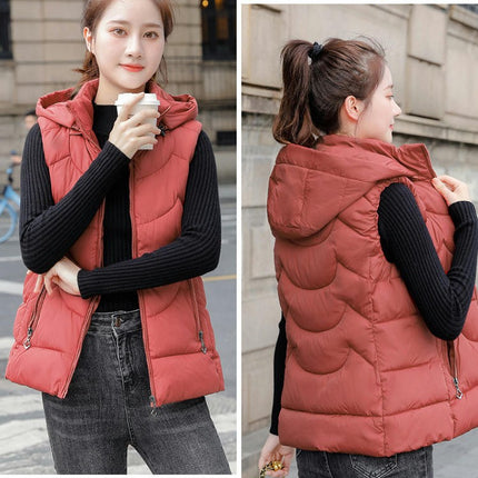 Women's Slim Sleeveless Quilted Hooded Winter Puffer Vest Coat