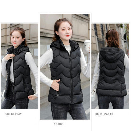 Women's Slim Sleeveless Quilted Hooded Winter Puffer Vest Coat