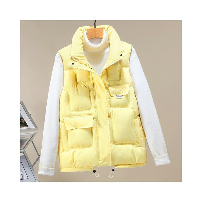 Womens Winter Cropped Puffer Vest Sleeveless Gilet Coat Stand Collar Vest Outwear