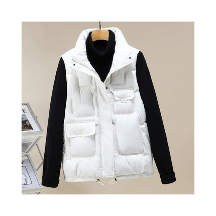 Womens Winter Cropped Puffer Vest Sleeveless Gilet Coat Stand Collar Vest Outwear