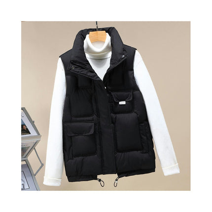 Womens Winter Cropped Puffer Vest Sleeveless Gilet Coat Stand Collar Vest Outwear