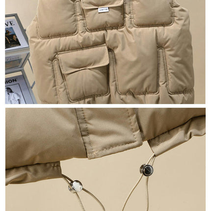 Womens Winter Cropped Puffer Vest Sleeveless Gilet Coat Stand Collar Vest Outwear