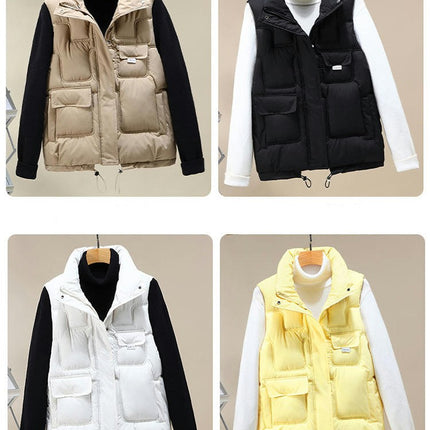 Womens Winter Cropped Puffer Vest Sleeveless Gilet Coat Stand Collar Vest Outwear