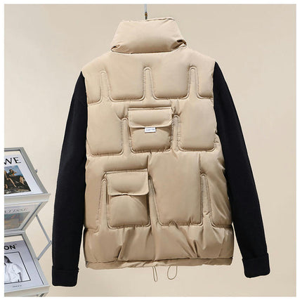 Womens Winter Cropped Puffer Vest Sleeveless Gilet Coat Stand Collar Vest Outwear