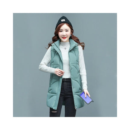 Women Long Puffer Vest Hooded Padded Sleeveless Gilet Coats