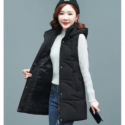 Women Long Puffer Vest Hooded Padded Sleeveless Gilet Coats