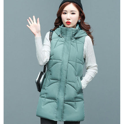 Women Long Puffer Vest Hooded Padded Sleeveless Gilet Coats