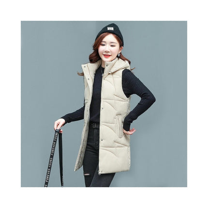 Women Long Puffer Vest Hooded Padded Sleeveless Gilet Coats