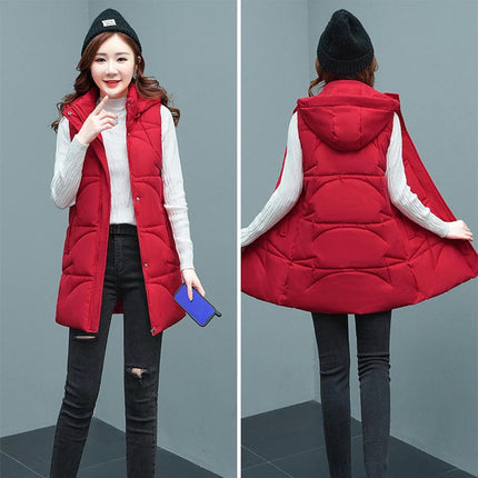 Women Long Puffer Vest Hooded Padded Sleeveless Gilet Coats