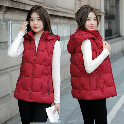 Womens Puffer Vest Stand Collar Thick Hooded Sleeveless Long Coats Jacket