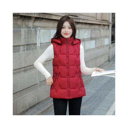 Womens Puffer Vest Stand Collar Thick Hooded Sleeveless Long Coats Jacket