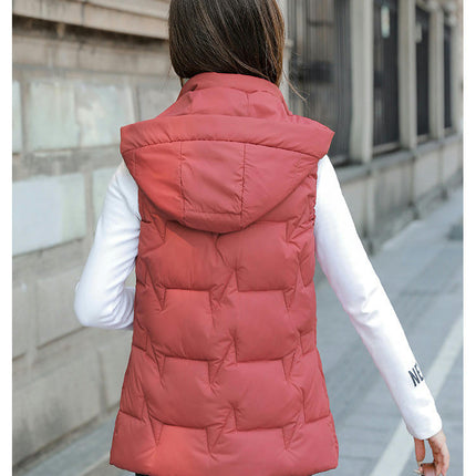 Womens Puffer Vest Stand Collar Thick Hooded Sleeveless Long Coats Jacket