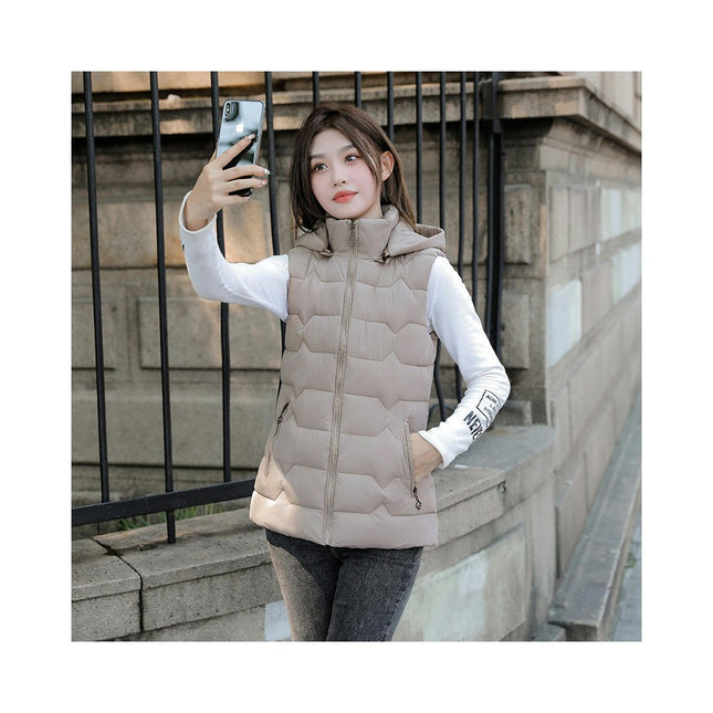 Women's Puffer Vest Zip Up Quilted Winter Sleeveless Hooded Gilet Warm Jacket