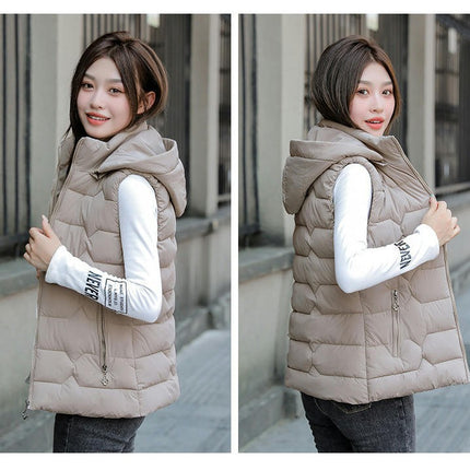 Women's Puffer Vest Zip Up Quilted Winter Sleeveless Hooded Gilet Warm Jacket