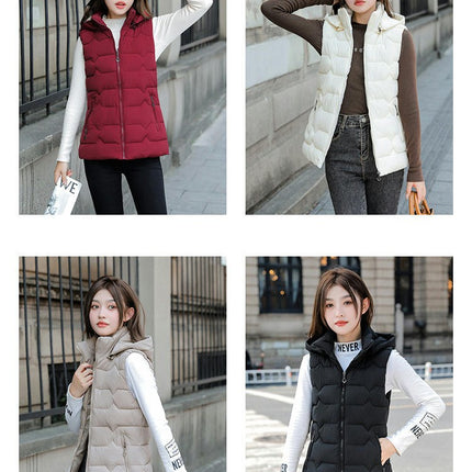 Women's Puffer Vest Zip Up Quilted Winter Sleeveless Hooded Gilet Warm Jacket