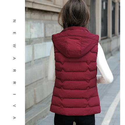 Women's Puffer Vest Zip Up Quilted Winter Sleeveless Hooded Gilet Warm Jacket