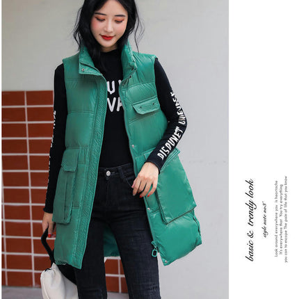 Women Long Puffer Vest Sleeveless Hooded Winter Jacket Outwear