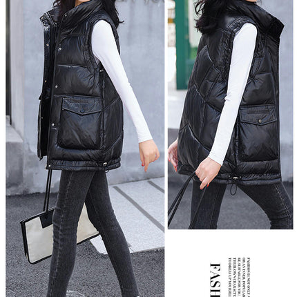 Women Puffer Vest Stand Collar Sleeveless Winter Warm Zip Up Jackets with Pockets