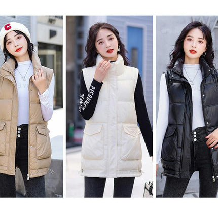 Women Puffer Vest Stand Collar Sleeveless Winter Warm Zip Up Jackets with Pockets