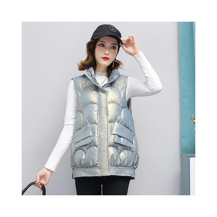 Women's Puffer Vest Sleeveless Stand Collar Jacket Zip Up Gilet Coat with Pockets