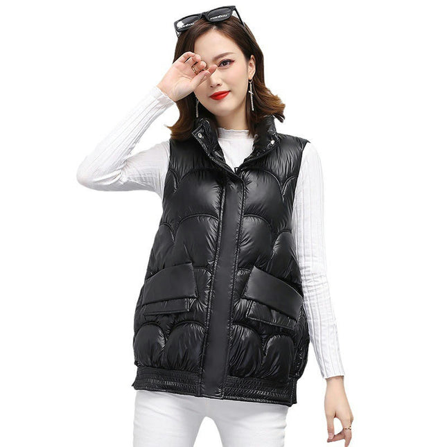 Women's Puffer Vest Sleeveless Stand Collar Jacket Zip Up Gilet Coat with Pockets