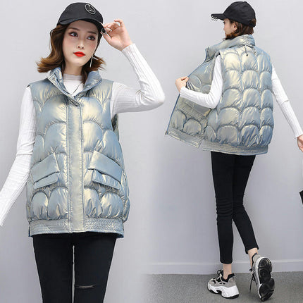 Women's Puffer Vest Sleeveless Stand Collar Jacket Zip Up Gilet Coat with Pockets