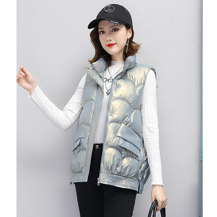 Women's Puffer Vest Sleeveless Stand Collar Jacket Zip Up Gilet Coat with Pockets