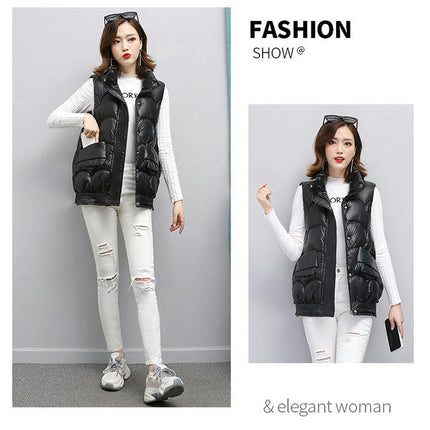 Women's Puffer Vest Sleeveless Stand Collar Jacket Zip Up Gilet Coat with Pockets