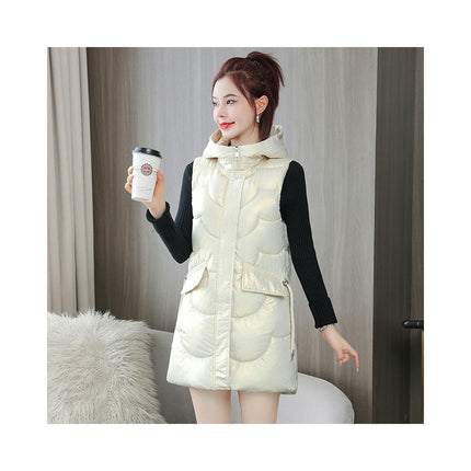 Women's Long Puffer Vest Sleeveless Full Zip Winter Jacket with Hood
