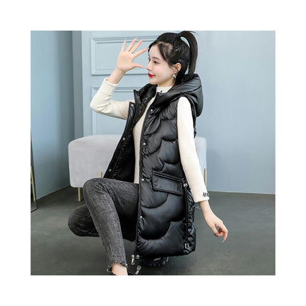 Women's Long Puffer Vest Sleeveless Full Zip Winter Jacket with Hood