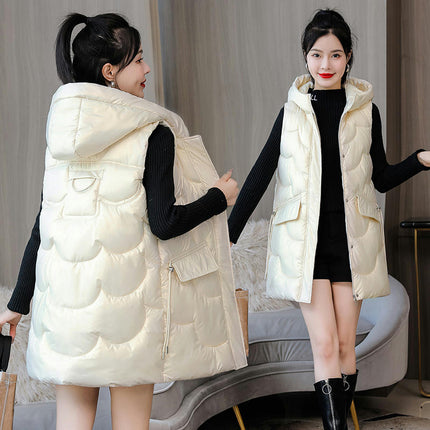 Women's Long Puffer Vest Sleeveless Full Zip Winter Jacket with Hood