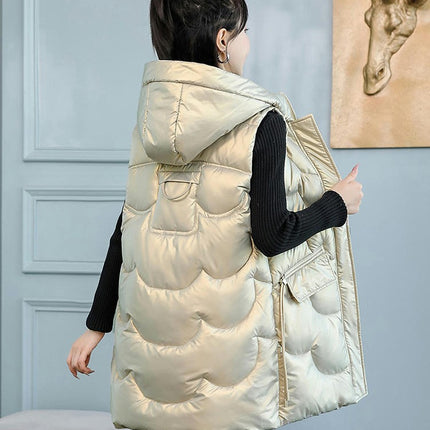 Women's Long Puffer Vest Sleeveless Full Zip Winter Jacket with Hood