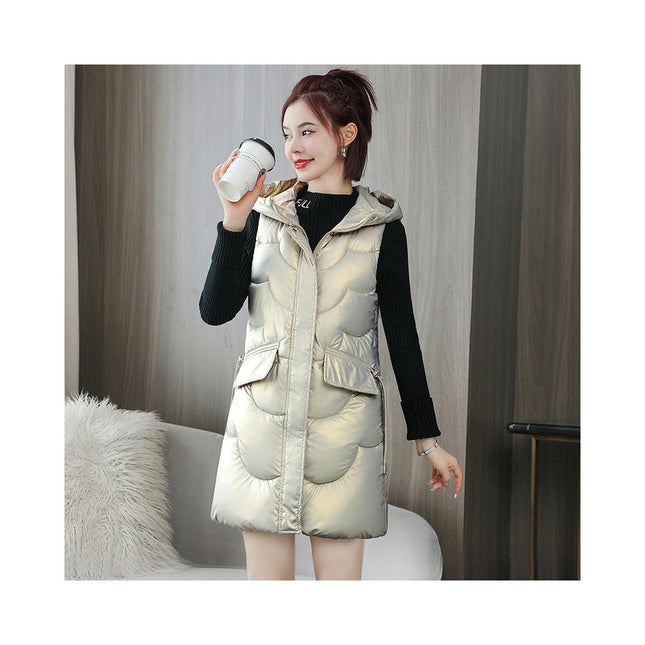 Women's Long Puffer Vest Sleeveless Full Zip Winter Jacket with Hood