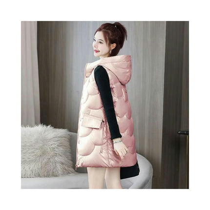 Women's Long Puffer Vest Sleeveless Full Zip Winter Jacket with Hood