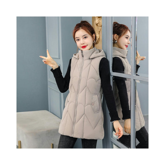 Womens Long Hooded Puffer Vest Sleeveless Winter Jackets Zip Up Warm Coat with Pockets