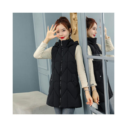 Womens Long Hooded Puffer Vest Sleeveless Winter Jackets Zip Up Warm Coat with Pockets