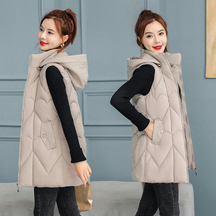 Womens Long Hooded Puffer Vest Sleeveless Winter Jackets Zip Up Warm Coat with Pockets