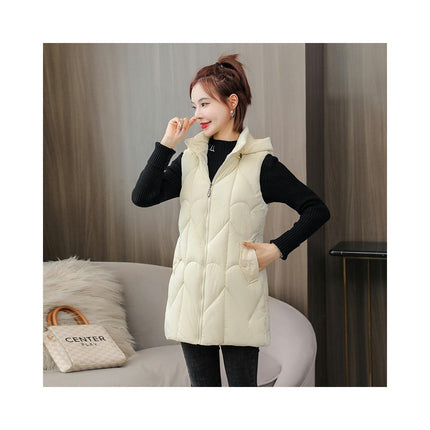 Womens Long Hooded Puffer Vest Sleeveless Winter Jackets Zip Up Warm Coat with Pockets