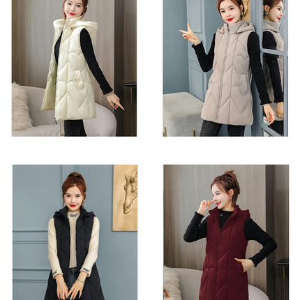 Womens Long Hooded Puffer Vest Sleeveless Winter Jackets Zip Up Warm Coat with Pockets