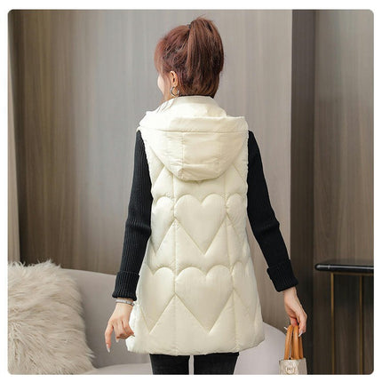 Womens Long Hooded Puffer Vest Sleeveless Winter Jackets Zip Up Warm Coat with Pockets
