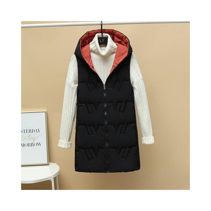 Women's Long Puffer Vest Sleeveless Hooded Full Zip Winter Jacket with Pockets