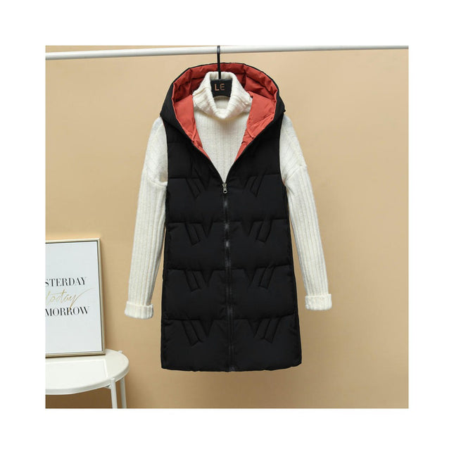 Women's Long Puffer Vest Sleeveless Hooded Full Zip Winter Jacket with Pockets
