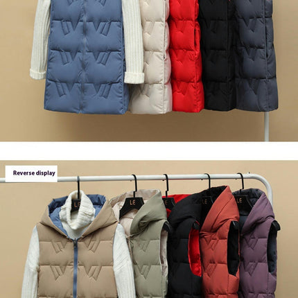 Women's Long Puffer Vest Sleeveless Hooded Full Zip Winter Jacket with Pockets