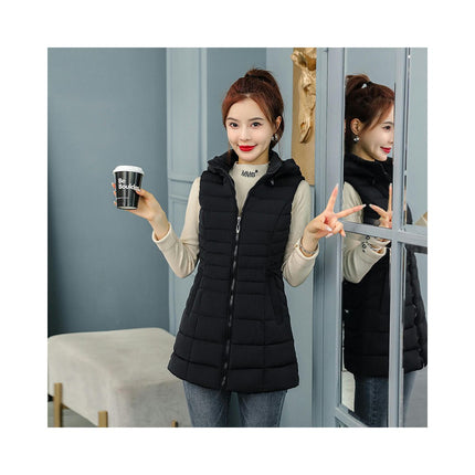 Women's Long Puffer Vest Sleeveless Hooded Winter Quilted Jacket with Pockets