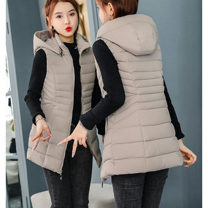 Women's Long Puffer Vest Sleeveless Hooded Winter Quilted Jacket with Pockets