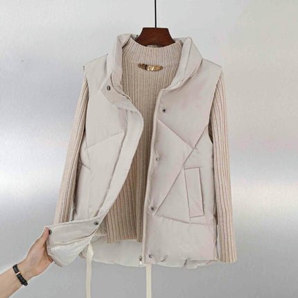 Womens Cropped Puffer Vest Stand Collar Sleeveless Gilet Coats