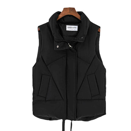 Womens Cropped Puffer Vest Stand Collar Sleeveless Gilet Coats
