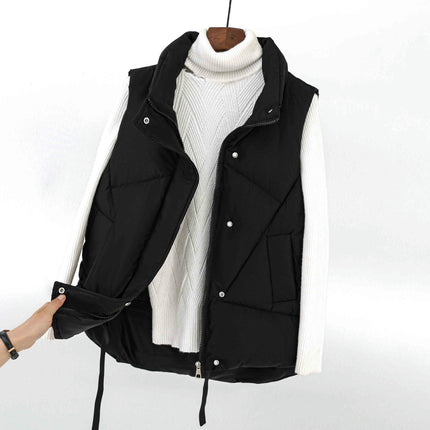Womens Cropped Puffer Vest Stand Collar Sleeveless Gilet Coats