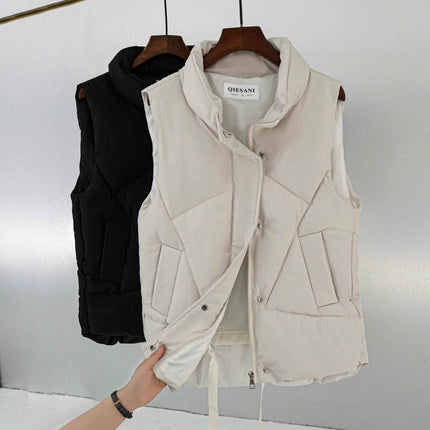 Womens Cropped Puffer Vest Stand Collar Sleeveless Gilet Coats