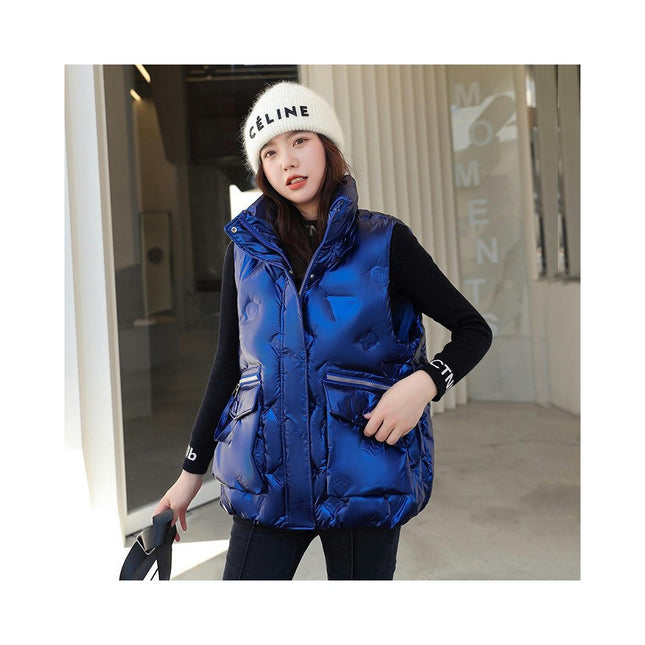 Puffer Vest for Women Sleeveless Zip Up Outerwear Warm Winter Stand Collar Coats with Pocket